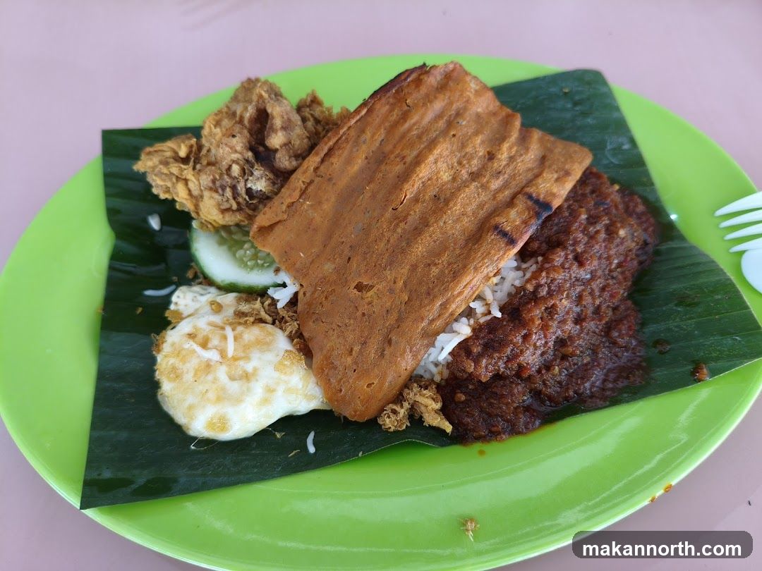 Nasi Lemak with Fried Chicken and Egg
