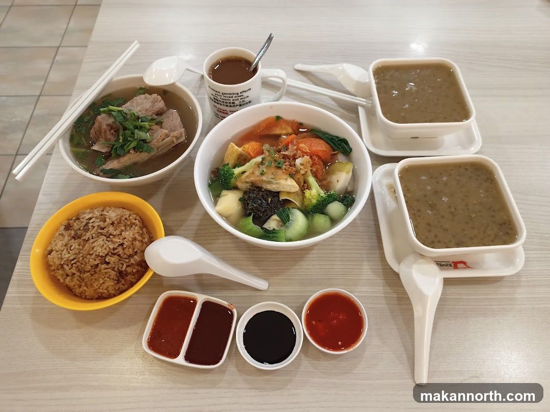 Meal with Soup, Rice, and Dessert