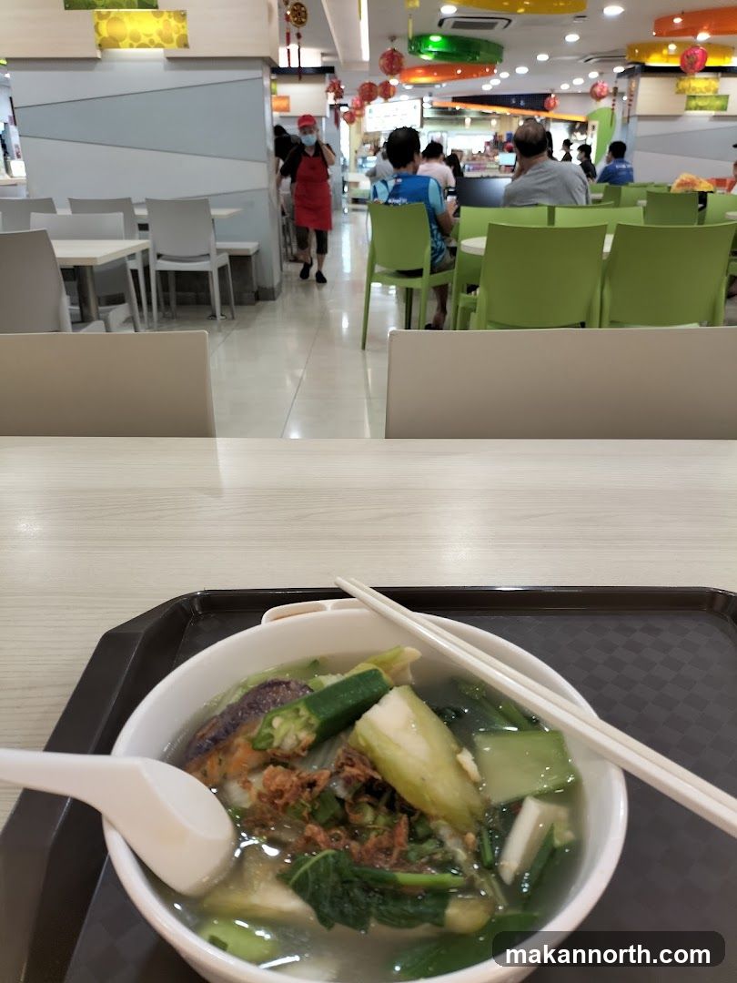 Food court with a bowl of soup
