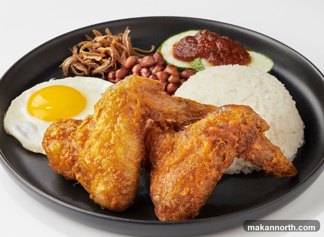 Nasi Lemak with Fried Chicken Wings