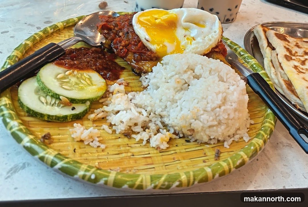 Nasi Lemak with Fried Egg and Roti Canai