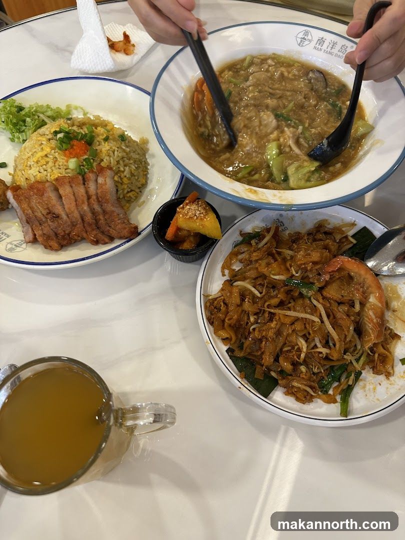 Table with various dishes and drinks
