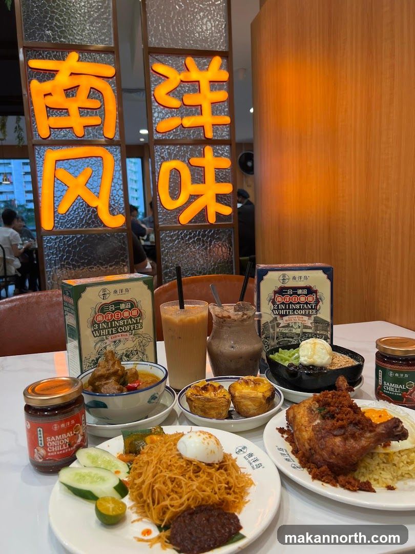 Food Spread with Neon Sign