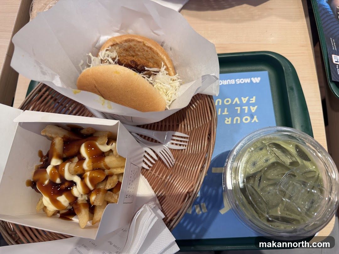 Burger, Fries, and Matcha Drink