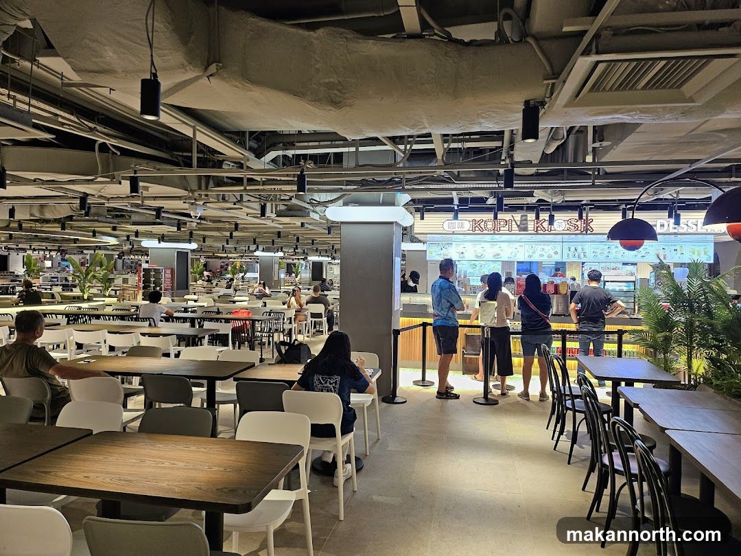 Food court with tables and people