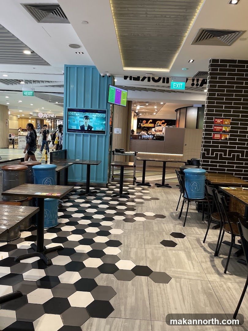 Restaurant Interior with Hexagonal Floor Pattern