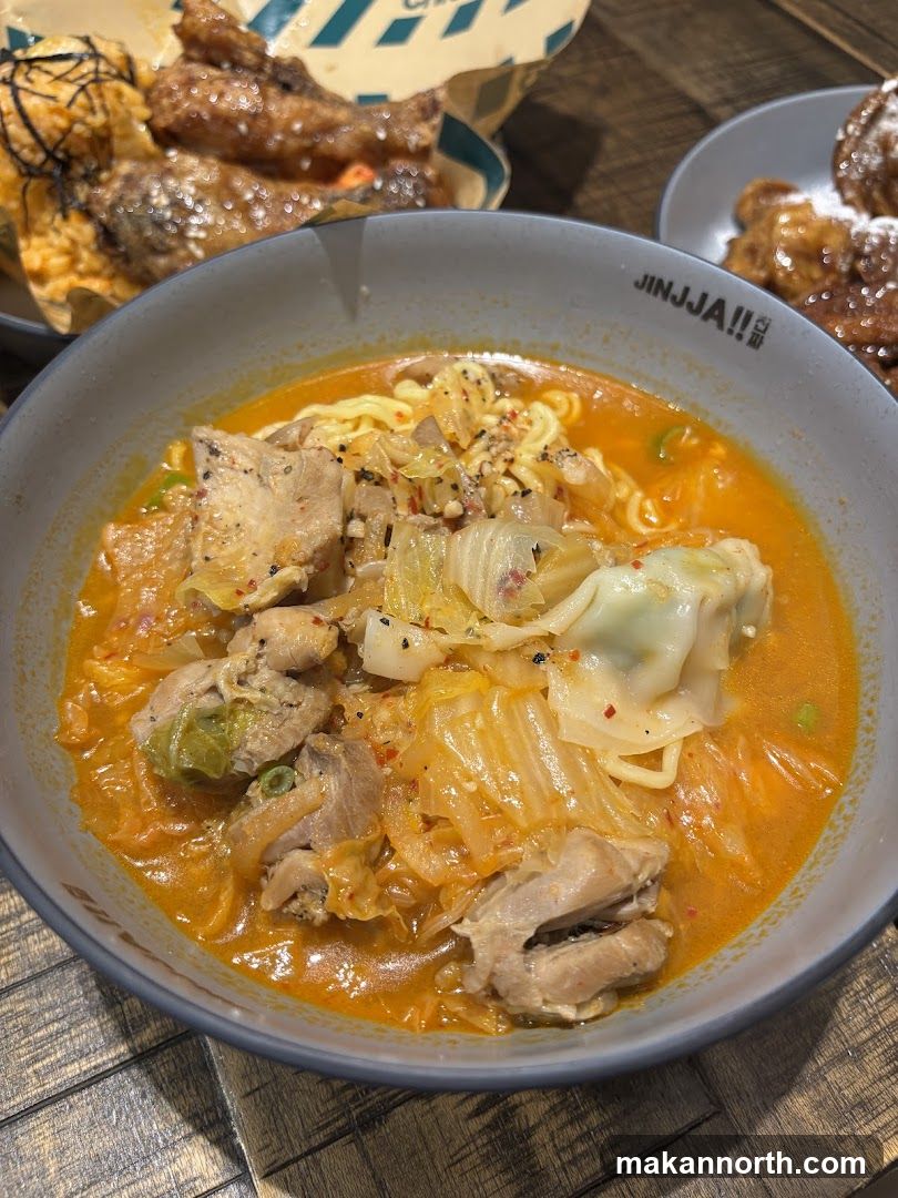 Kimchi Ramen with Chicken and Dumplings