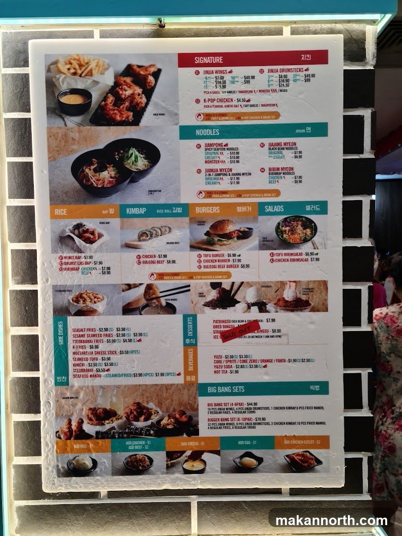 Korean Fried Chicken and Noodle Menu