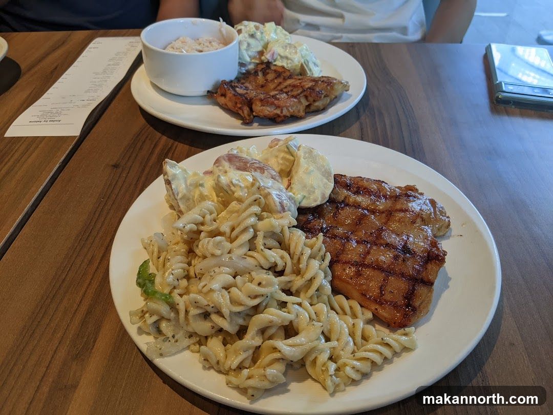 Grilled Chicken with Pasta and Potato Salad