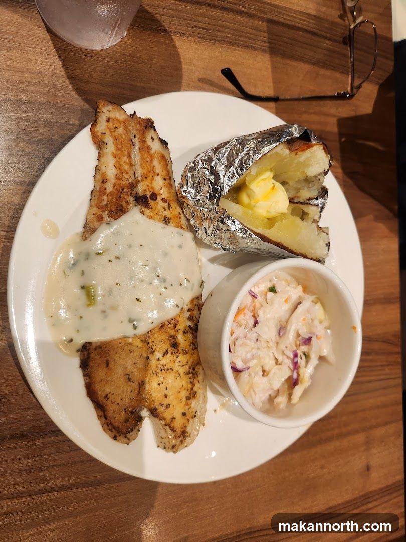 Fish Dinner with Baked Potato and Coleslaw
