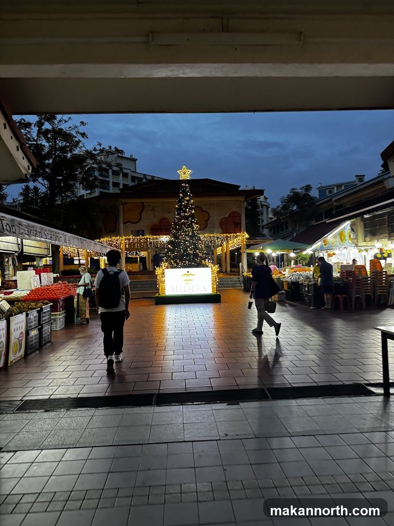 Outdoor Market with Christmas Tree