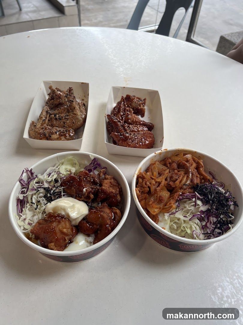 Four bowls of food on a table