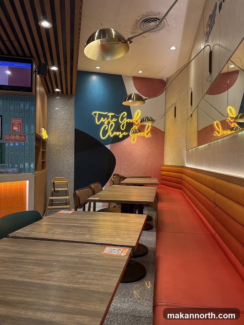 Restaurant Interior with Neon Sign