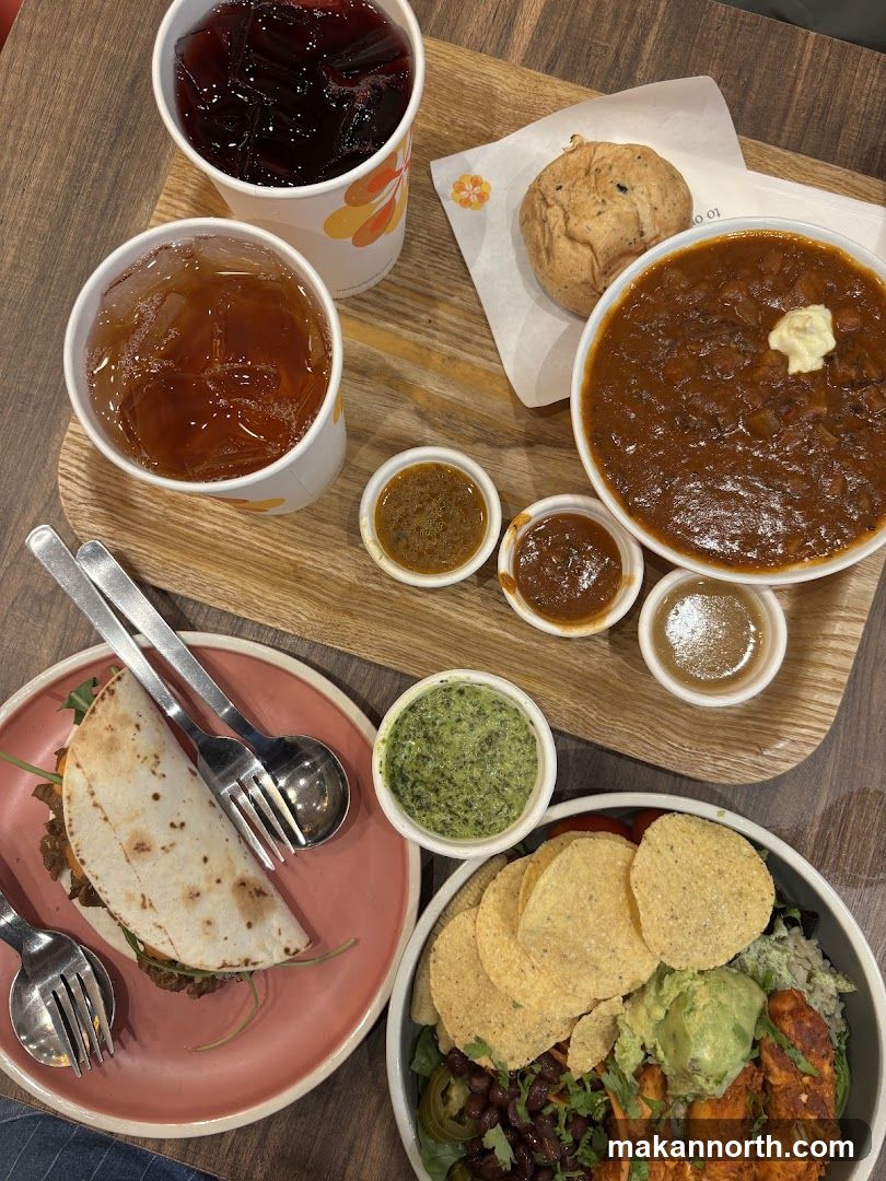 Meal with Drinks and Dips