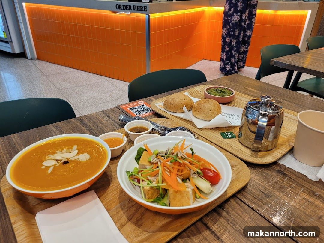 Meal with Soup, Salad, and Bread