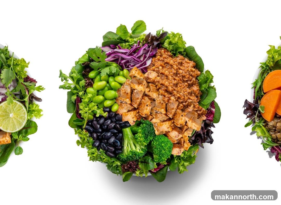 Three bowls of salad