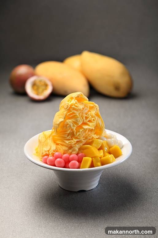 Mango Shaved Ice with Passion Fruit and Tapioca Pearls