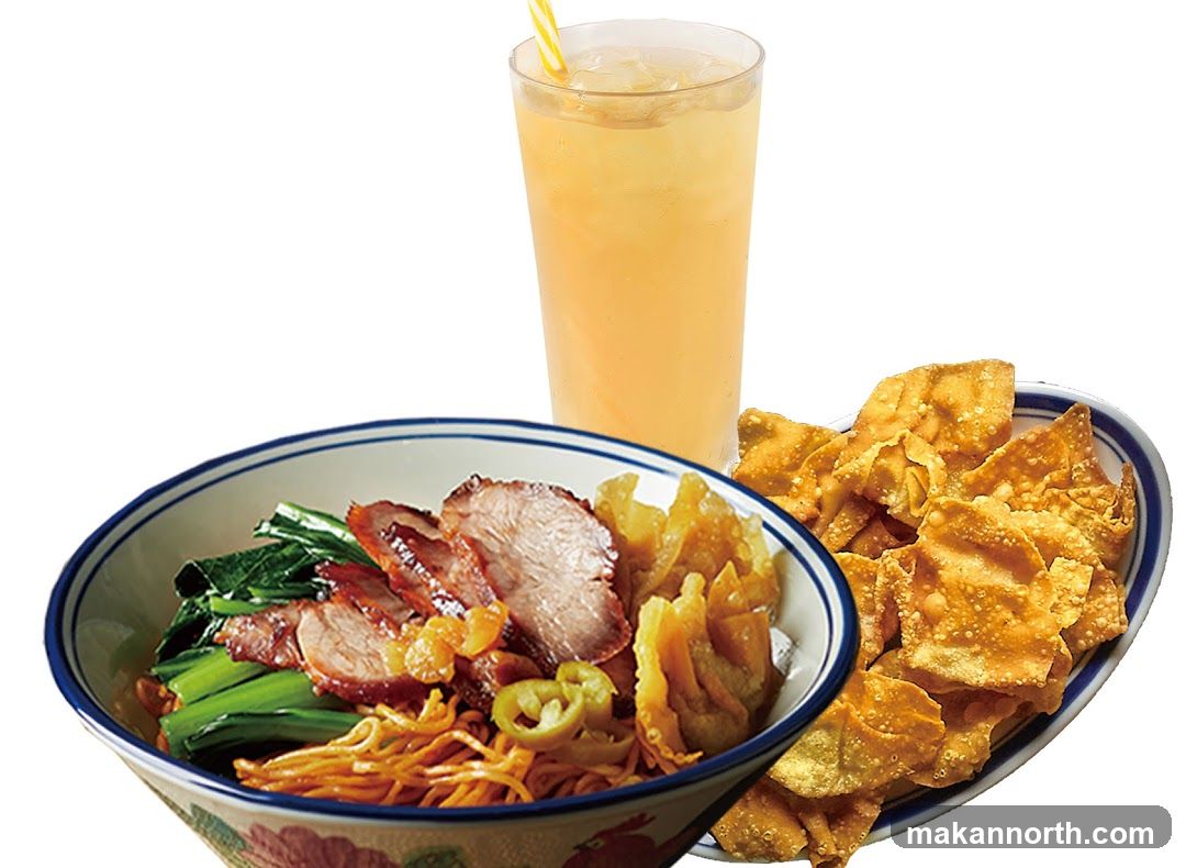 Noodle Dish with Wontons and Drink