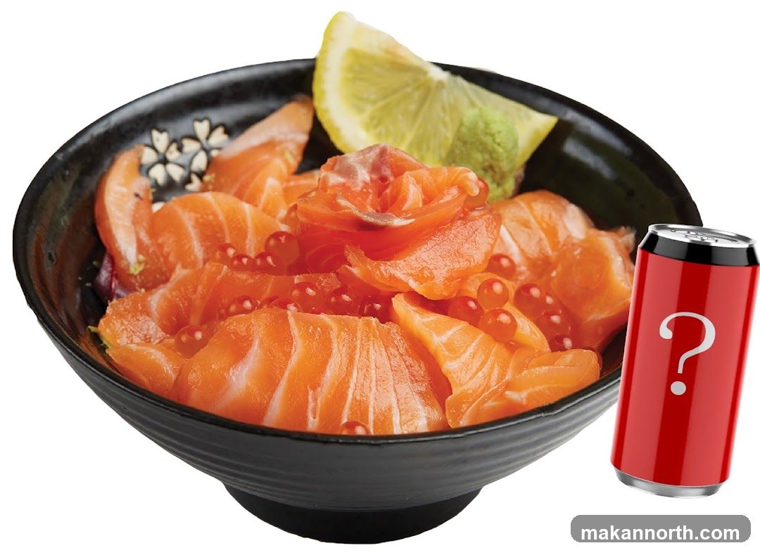 Salmon Sashimi Bowl with Lemon and Red Can