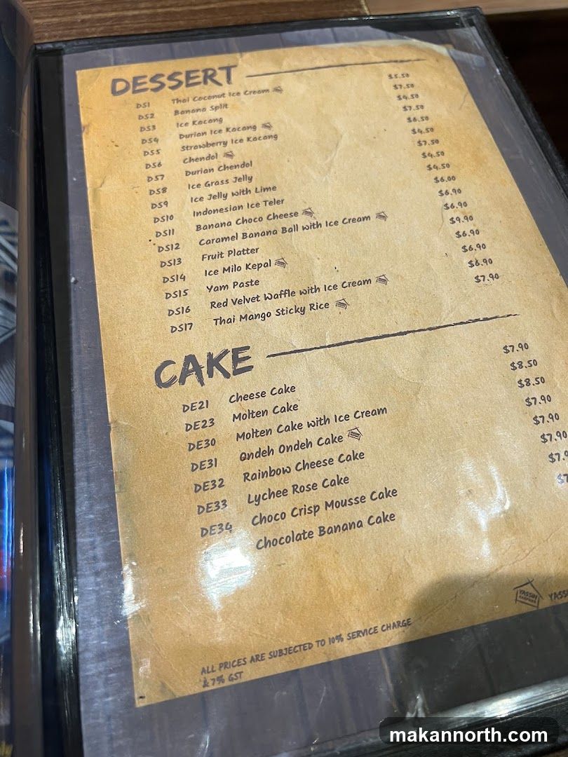 Dessert and Cake Menu