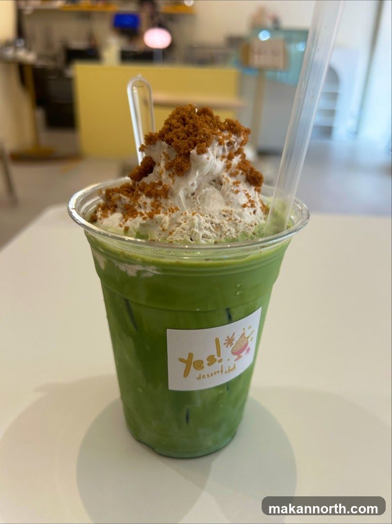 Matcha Drink with Whipped Cream and Crumble