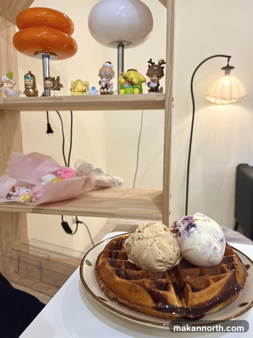 Waffle with Ice Cream and Decorations