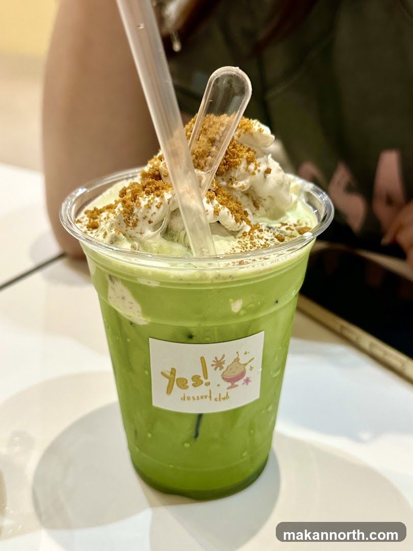Matcha Drink with Whipped Cream and Crumble