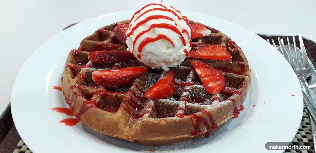 Waffle with Ice Cream and Strawberries