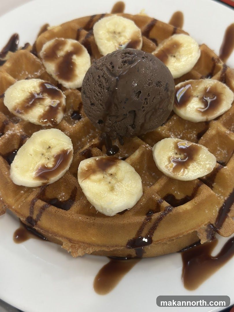 Waffle with Chocolate Ice Cream and Bananas