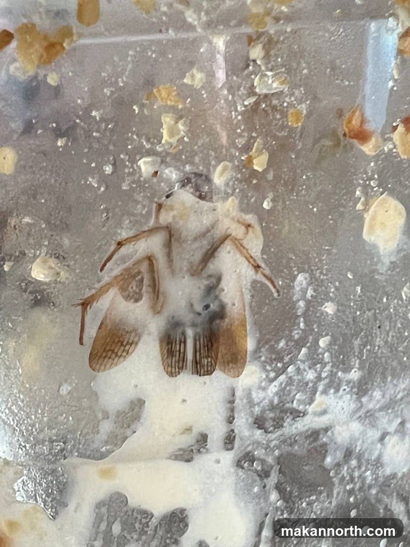 Dead insect in white substance