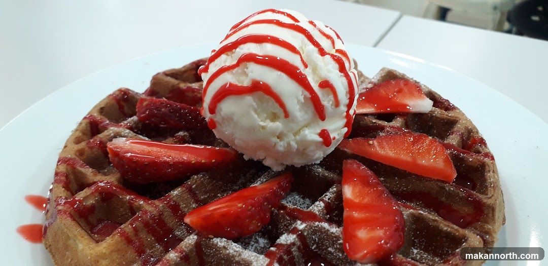 Waffle with Ice Cream and Strawberries