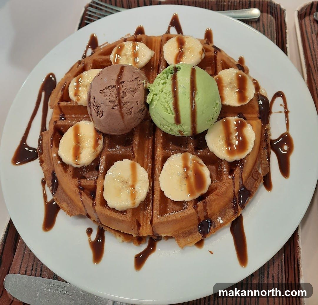 Waffle with Ice Cream and Bananas