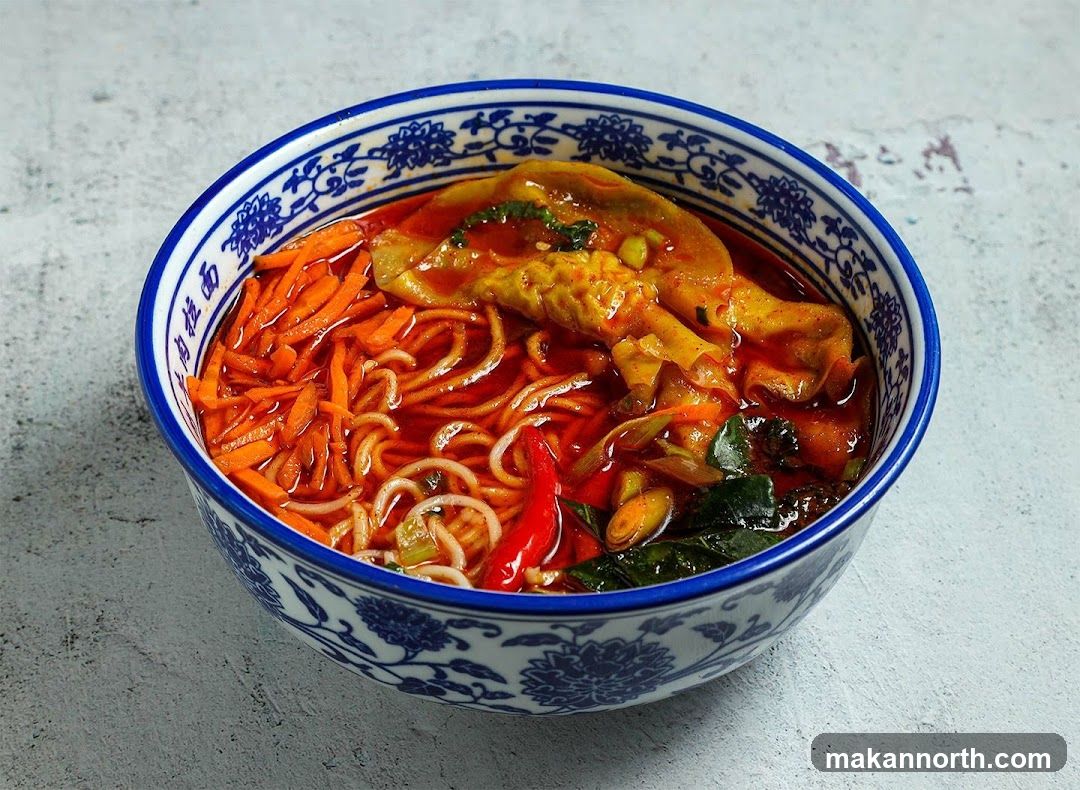 Spicy Noodle Soup with Dumplings