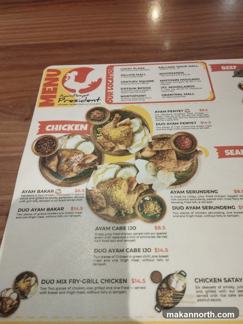 Ayam Penyet President Menu