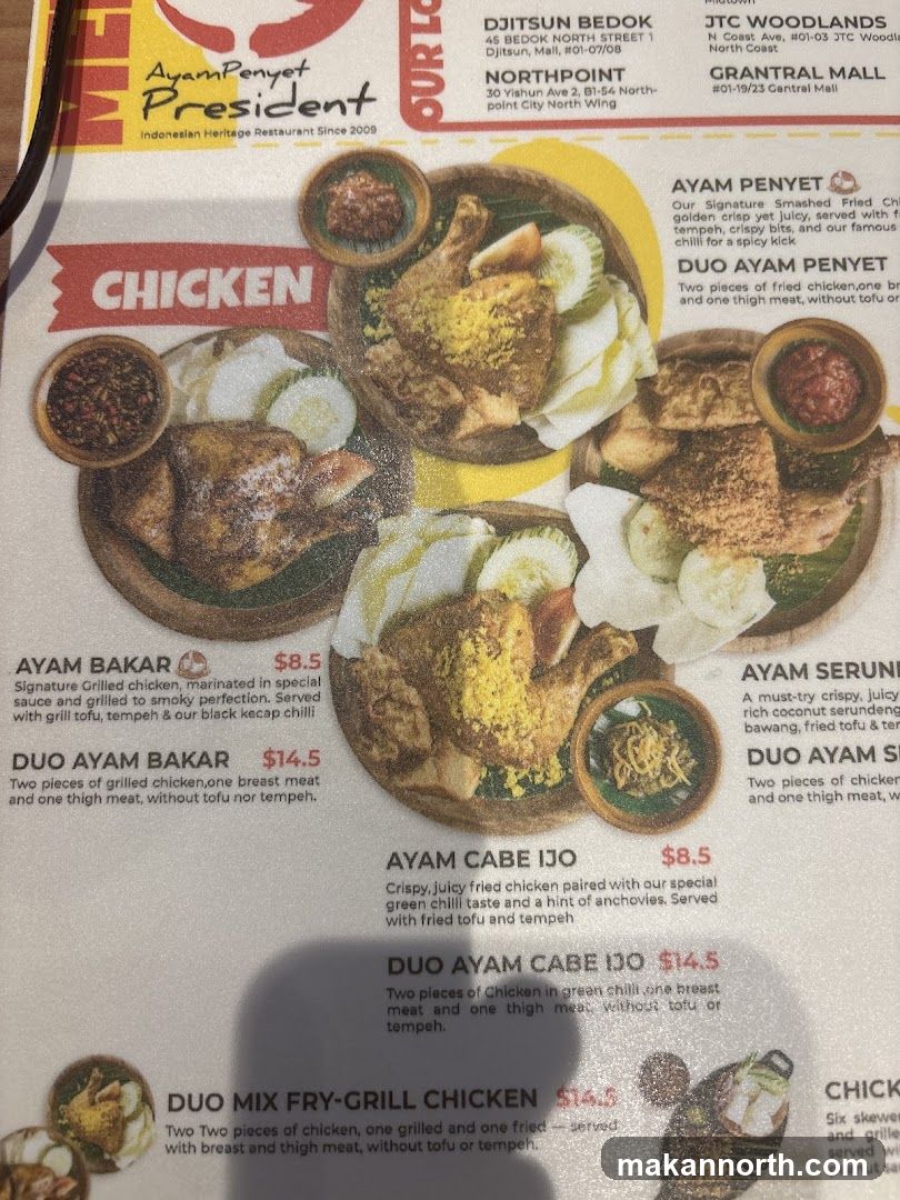 Ayam Penyet President Chicken Menu