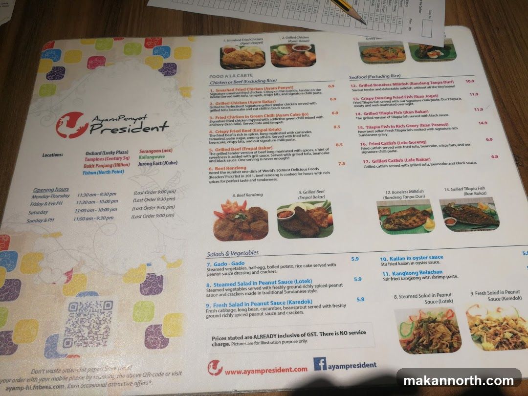 Ayam Penyet President Menu