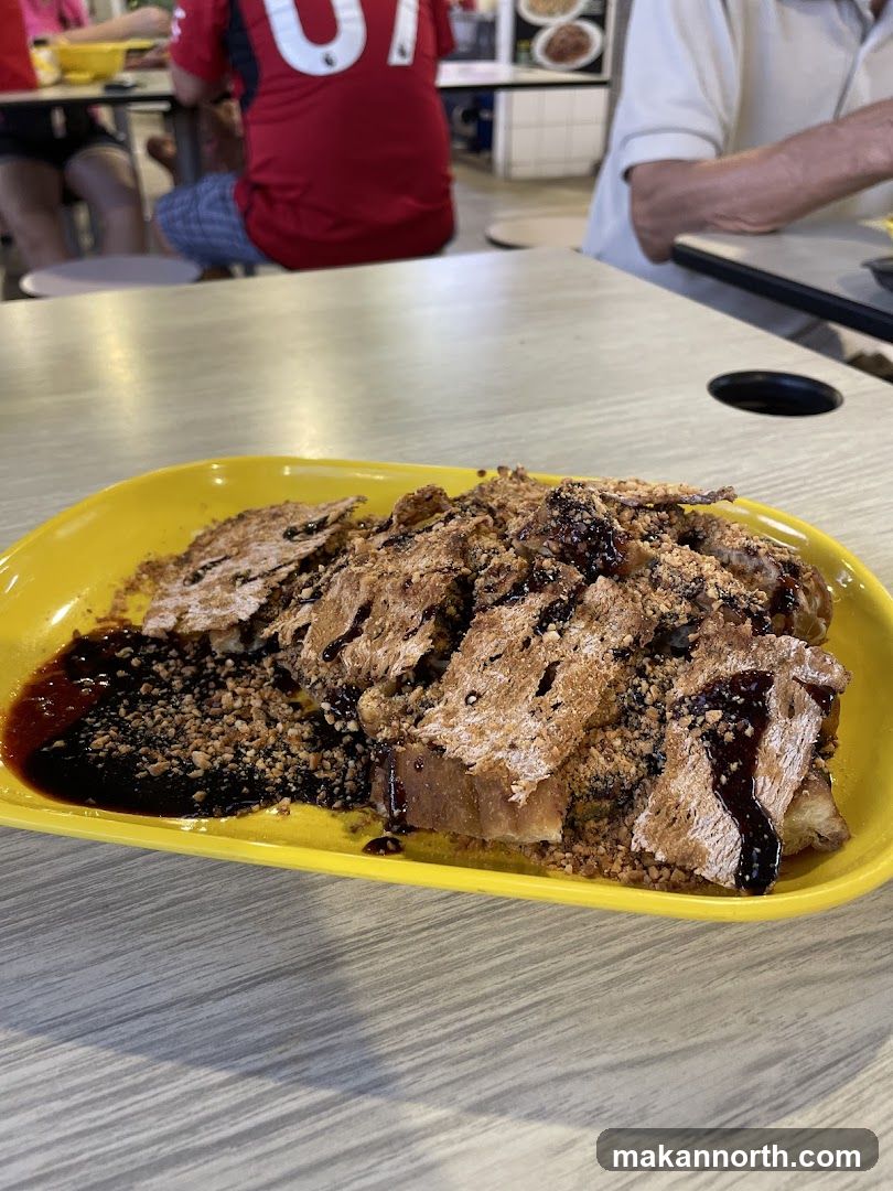 Toast with chocolate sauce and nuts