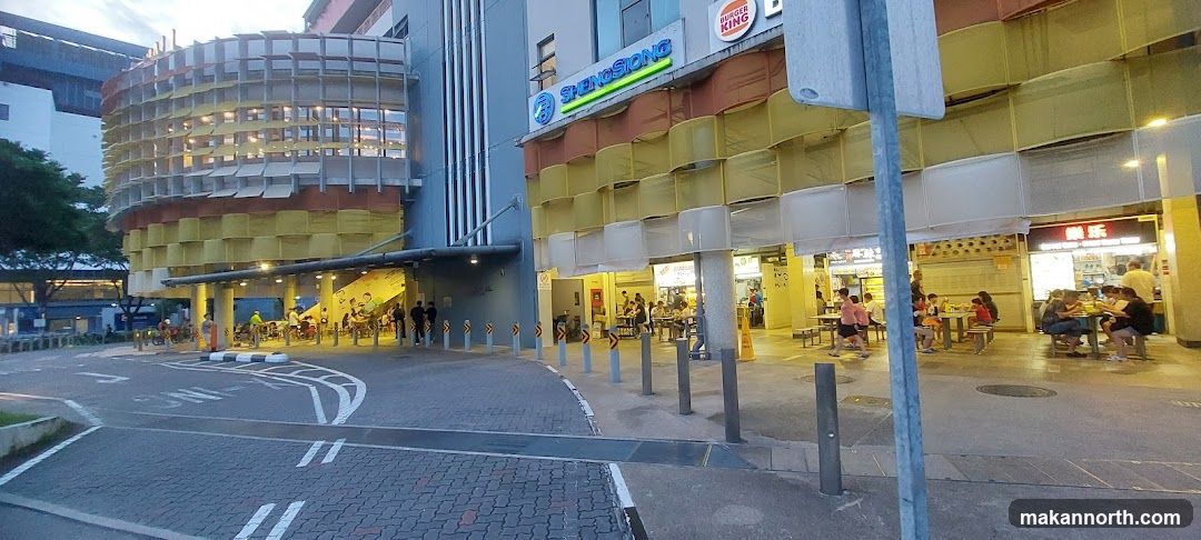 Outdoor food court with shops