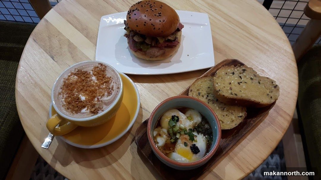 Burger, Coffee, and Eggs
