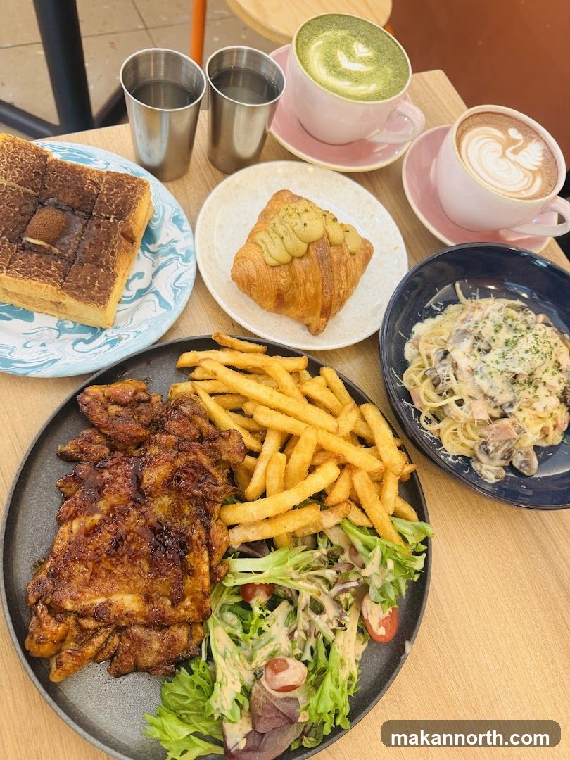 Table with food and drinks