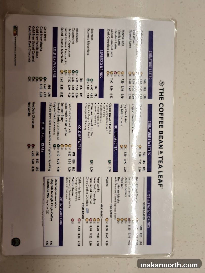 The Coffee Bean & Tea Leaf Menu
