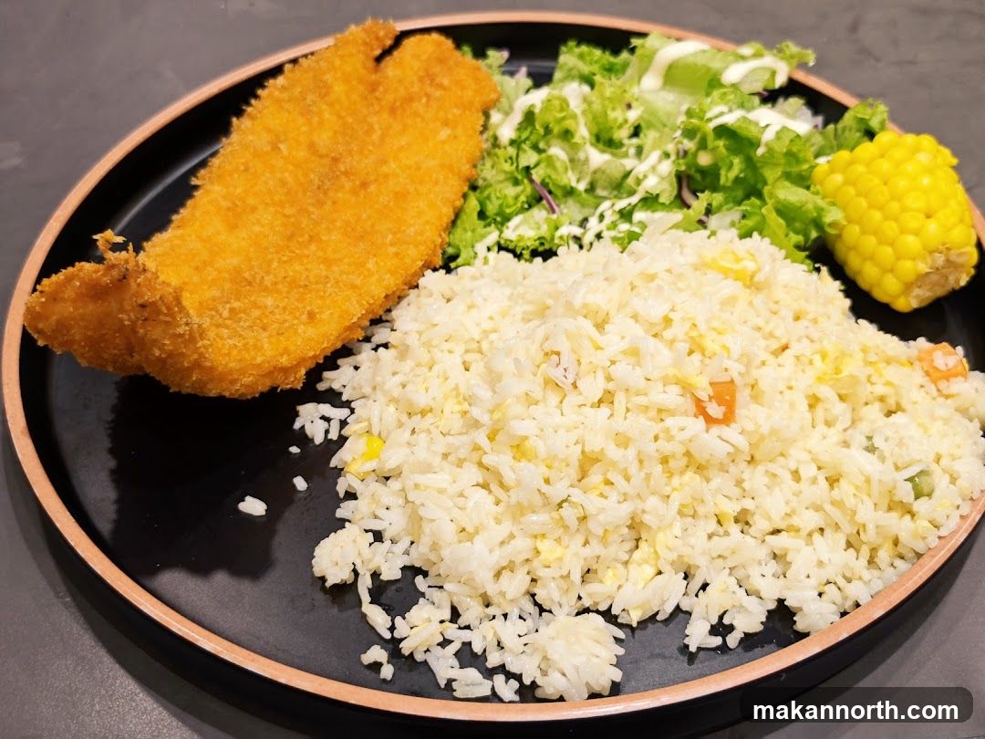 Fried Fish with Rice and Salad