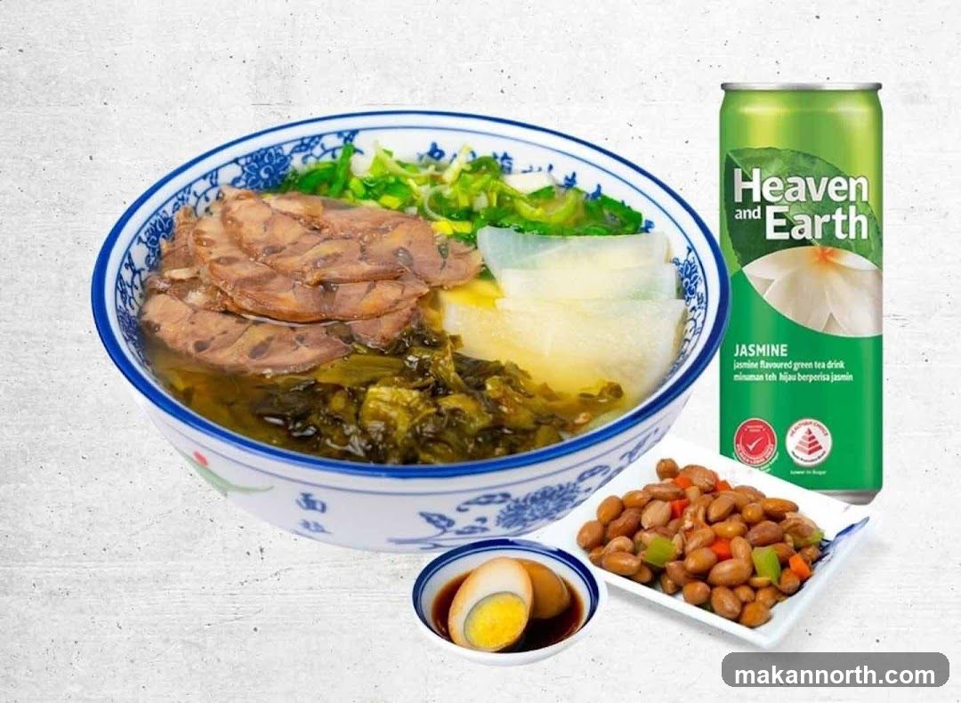 Noodle Soup with Side Dishes and Drink