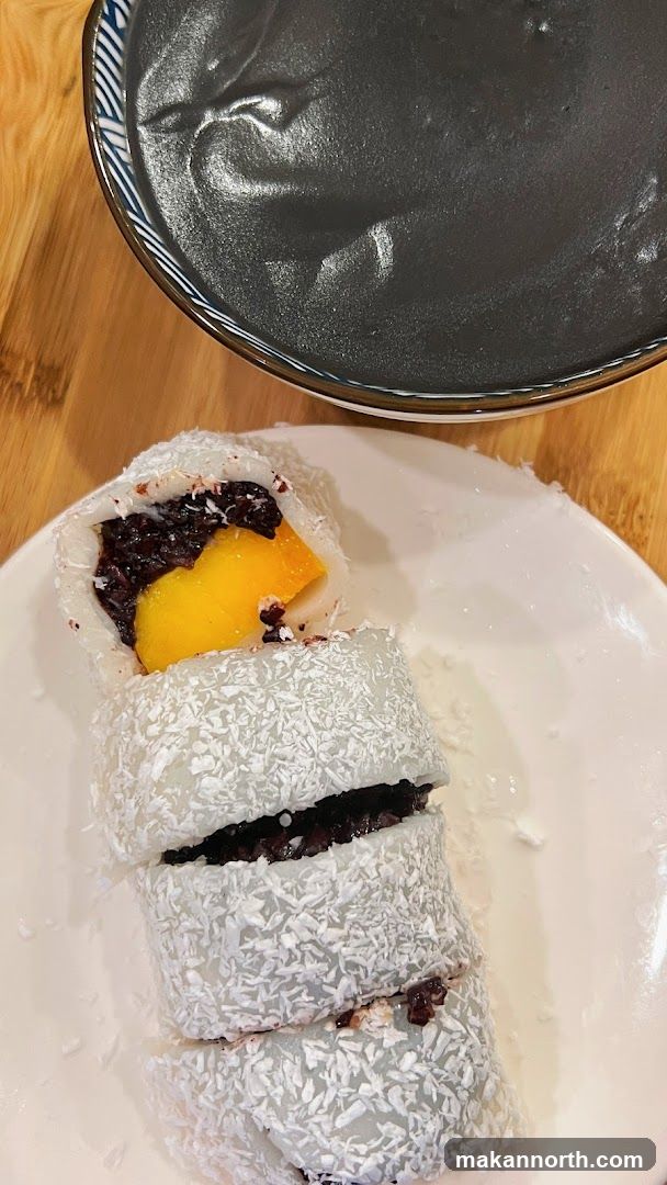 Black Sesame Soup with Mango Mochi