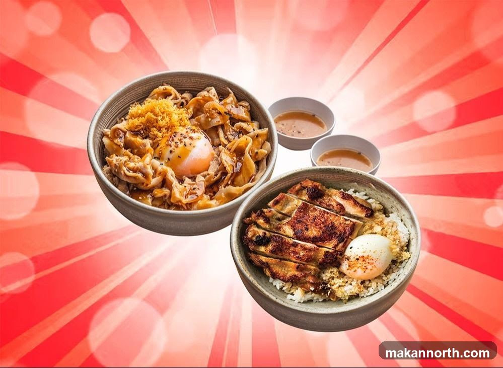 Two bowls of rice with toppings