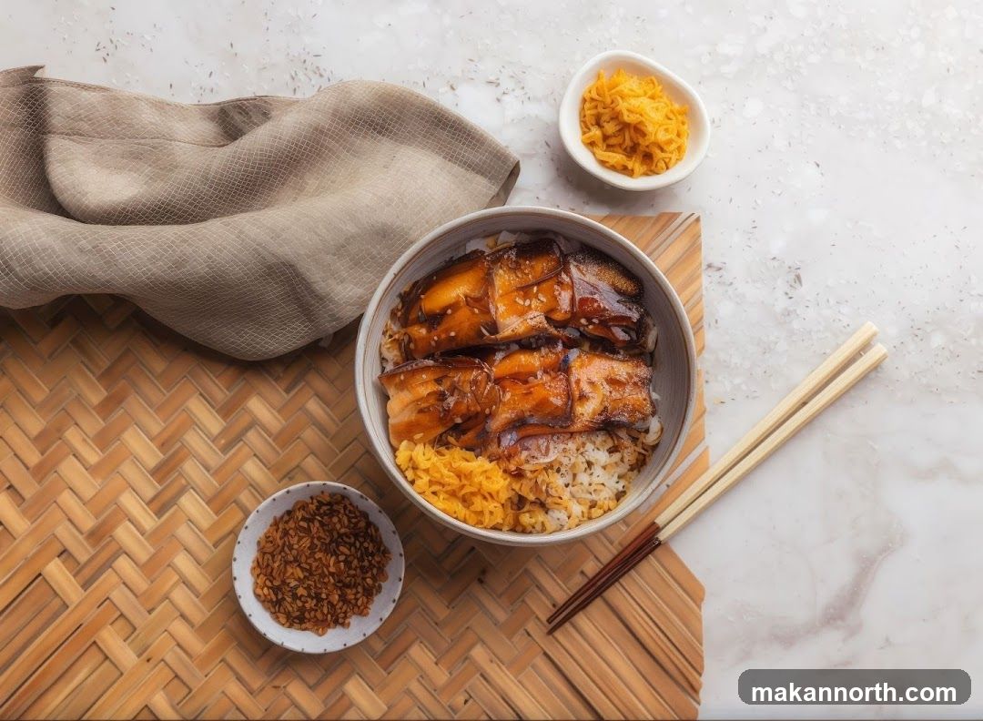 Unagi Donburi with Pickled Ginger and Fried Shallots