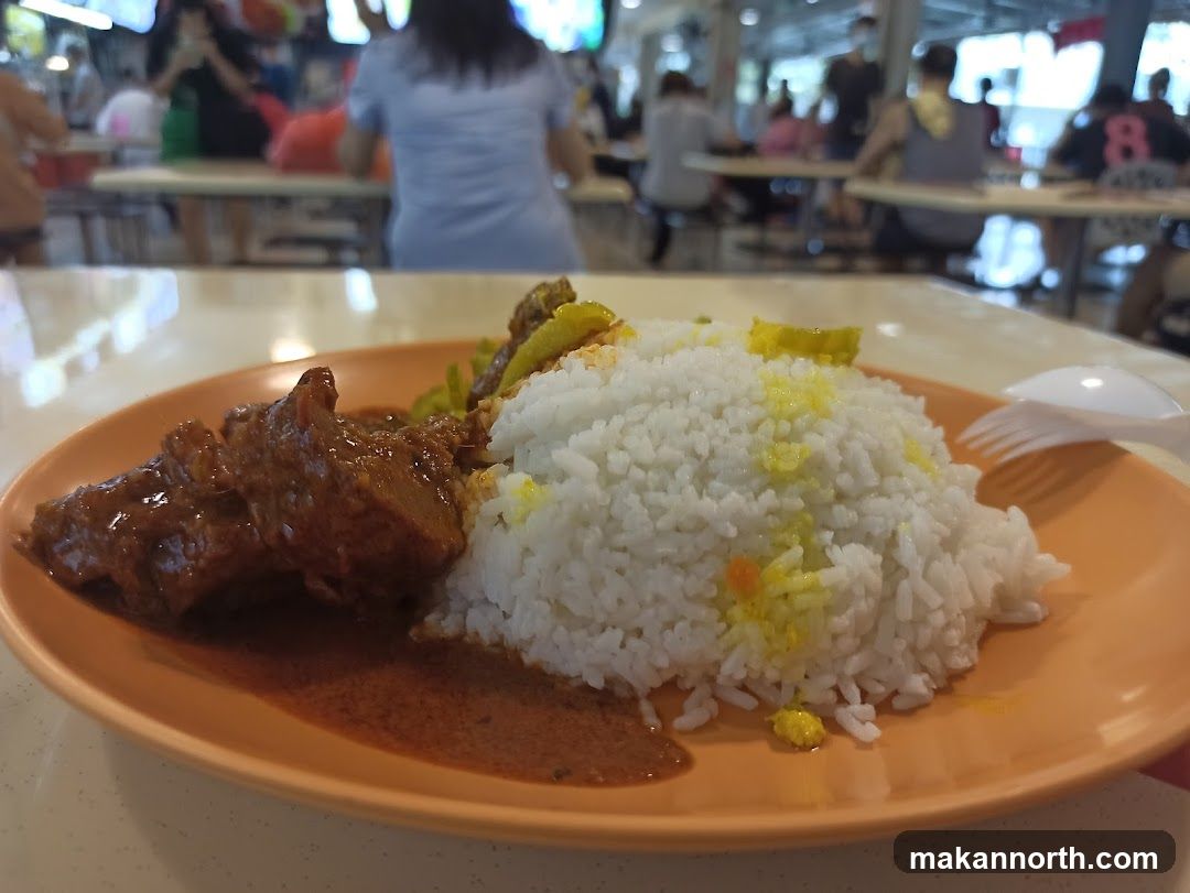 Food on a plate in a food court