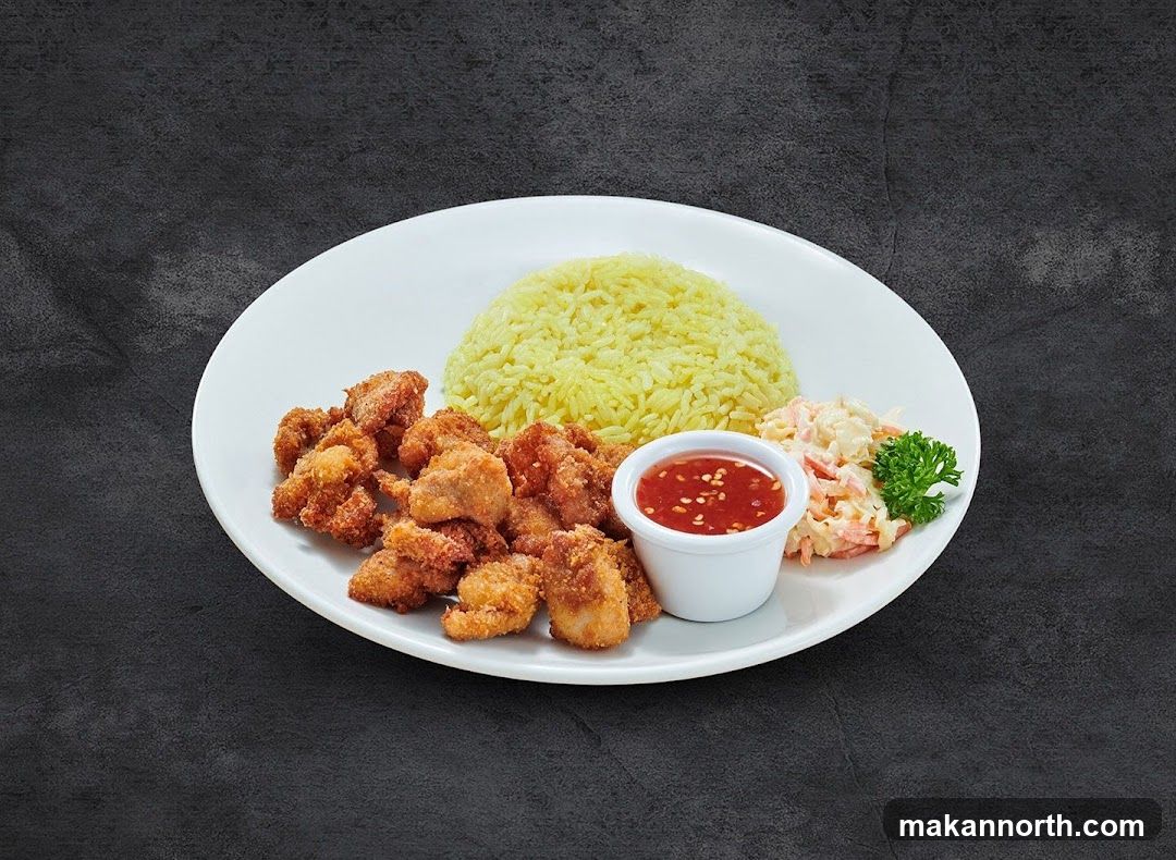Fried Chicken with Rice and Coleslaw