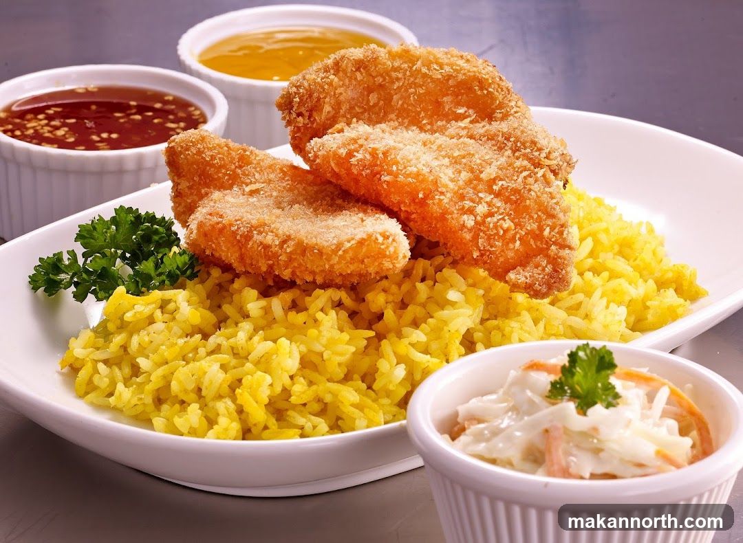 Fried Fish with Rice and Sides