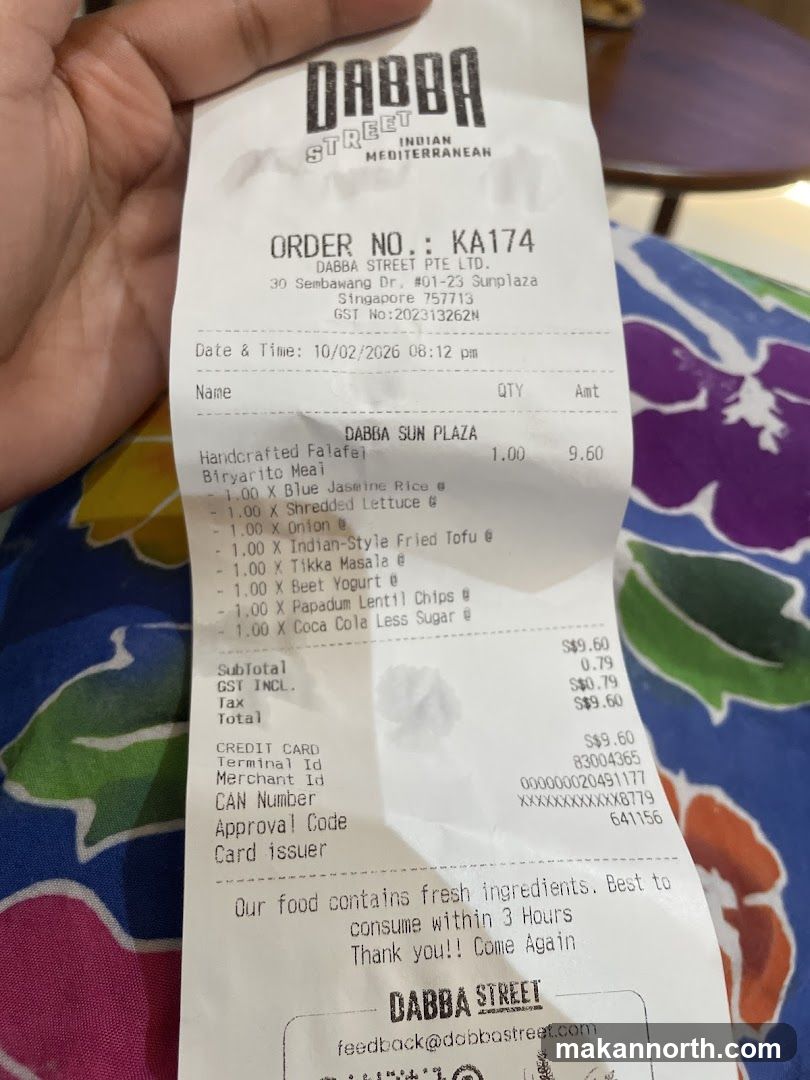 Dabba Street Receipt